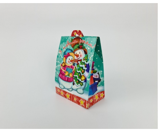 Новогодняя коробка для конфет №264 (400гр) Снегурочка с зайчиком (25 шт)