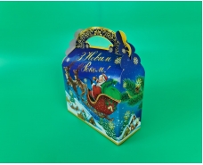 Новогодняя подарочная картонная упаковка для конфет (800-1000грм) Дед Мороз на санях № 205с (1 шт)
