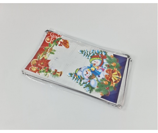 Подарочная упаковка с новогодним рисунком (20*35) №14 Снеговики с подарками (100 шт)
