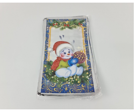Подарочная упаковка с новогодним рисунком (20*35) №21 Снеговичек (100 шт)