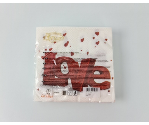 Двухслойная салфетка на свадьбу (ЗЗхЗЗ, 20шт) La Fleur 3-D любовь (509) (1 пачка)