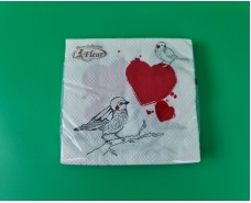 Двухслойная салфетка на свадьбу (ЗЗхЗЗ, 20шт) La Fleur  Влюбленные птички (996) (1 пачка)
