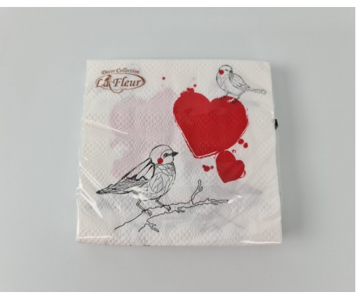 Двухслойная салфетка на свадьбу (ЗЗхЗЗ, 20шт) La Fleur  Влюбленные птички (996) (1 пачка)