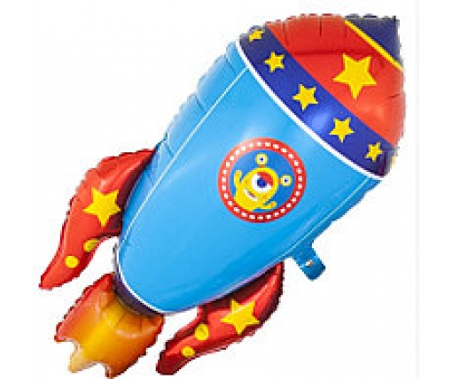 Фольгированный шар 88 см Ракета синяя  (Китай) в упаковке (1 пачка)