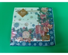 Салфетки бумажнае новогодние(ЗЗхЗЗ, 18шт)"Запах Рождества синяя" Luxy (1 пачка)