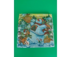 Салфетки бумажнае новогодние(ЗЗхЗЗ, 18шт)"Снеговик и кот" Luxy (1 пачка)