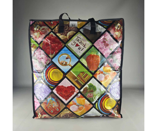 Сумка хозяйственная на змейке , полипропиленовая,  с цветным рисунком  №4 Рисунок-Буквы (48x55x25) (1 шт)