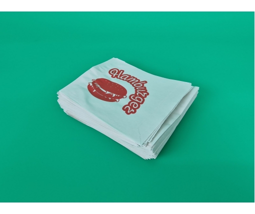  Пакет бумажный "гамбургер "12см*17см белые с надписью 100 штук (100 шт)