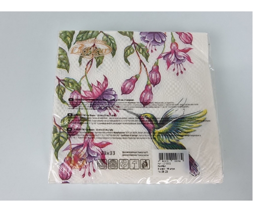 Двухслойная цветочная салфетка (ЗЗхЗЗ, 16шт)  La Fleur Колибри (512) (1 пачка)