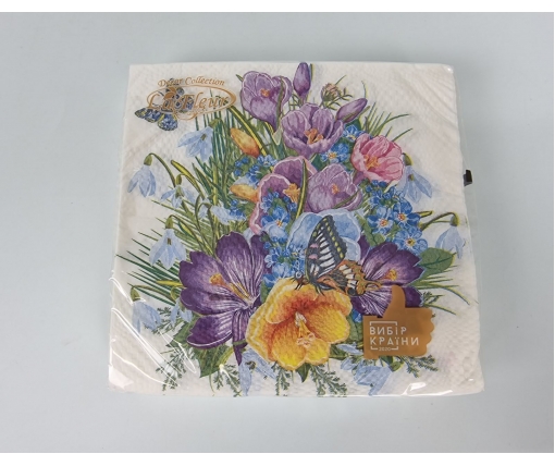 Двухслойная цветочная салфетка (ЗЗхЗЗ, 16шт)  La Fleur Первоцвет (1302) (1 пачка)