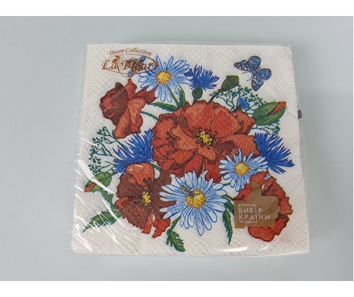 Двухслойная цветочная салфетка (ЗЗхЗЗ, 16шт)  La Fleur Полевая радость (022) (1 пачка)