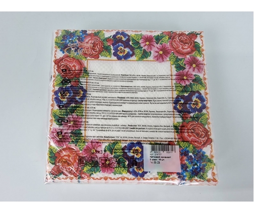 Двухслойная цветочная салфетка (ЗЗхЗЗ, 16шт)  La Fleur Цветочный орнамент (511) (1 пачка)