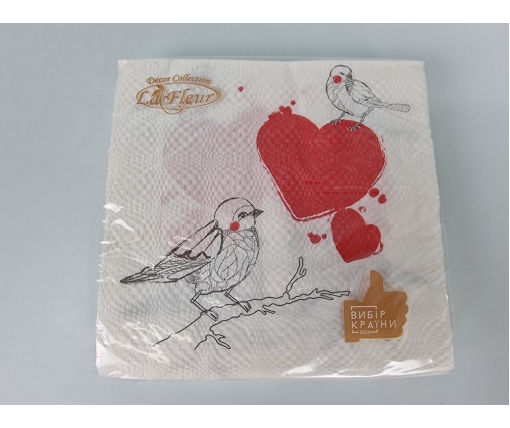 Двухслойная салфетка на свадьбу (ЗЗхЗЗ, 16шт)  La Fleur Влюбленные птички (996) (1 пачка)