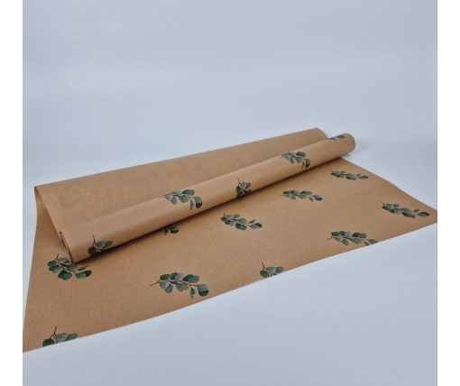 Рулон 8 м бумага подарочная с печатью (38) для цветов (h680) Крафт №1 (1 шт)