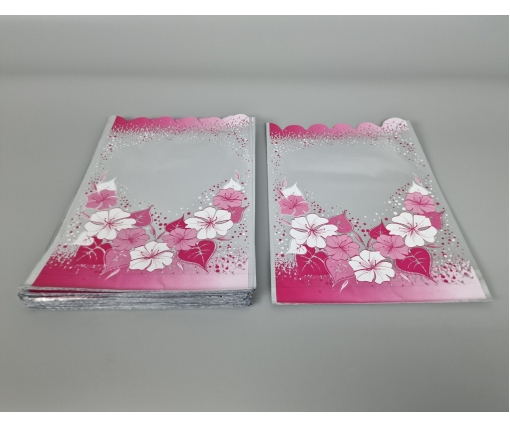 Пакет с рисунком для упаковки подарков  (20*30) №420 (1) фольгированный (ажурный) "Розовая рамка" (100 шт)