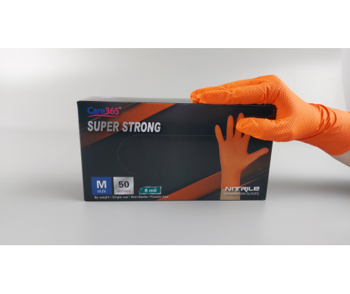 Перчатки нитриловые суперпрочные 50 шт. хозяйственные, размер M ORANGE "CARE 365" (1 пачка)