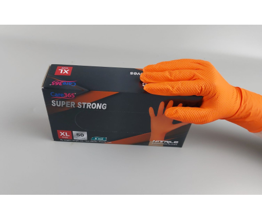 Перчатки нитриловые суперпрочные 50 шт. хозяйственные, размер XL ORANGE "CARE 365" (1 пачка)