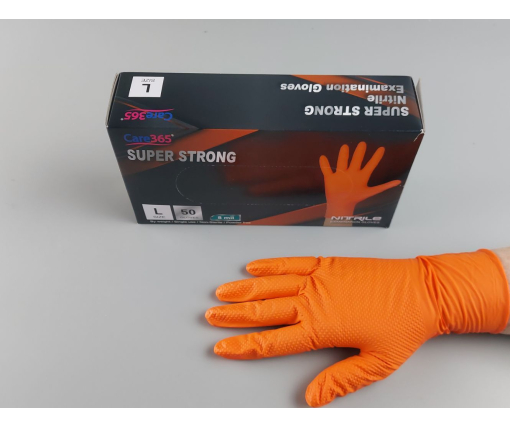 Перчатки нитриловые суперпрочные 50 шт. хозяйственные, размер L ORANGE "CARE 365" (1 пачка)