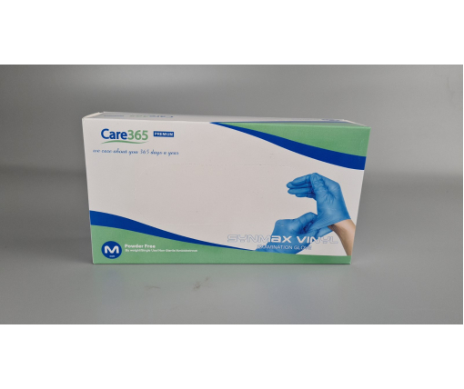 Перчатки Винил Синие  (100шт) размер M "CARE 365" (1 пачка)