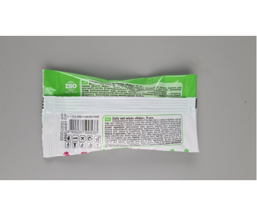 ᐉ Влажная салфетка  15 шт WET WIPES BABY ALOE ЗЕЛЕНАЯ (1 пачка)