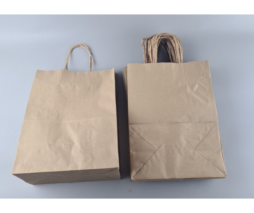 Пакет с ручками бумажный крафт бурий 260х150х350, 90г/м2 (25 шт)