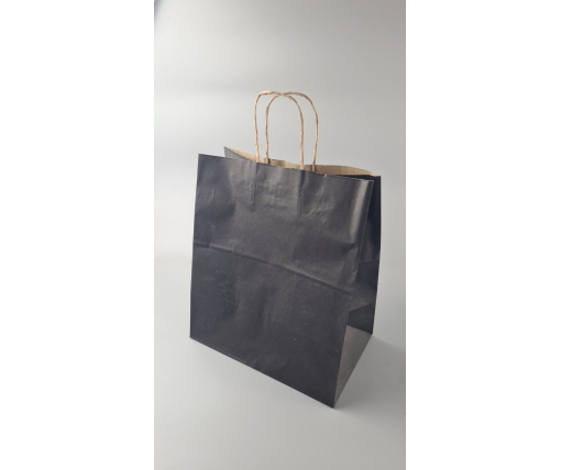 Пакет с ручками бумажный крафт бурий 310х200х350, 80г/м2, печать цвет ЧЕРНЫЙ (25 шт)