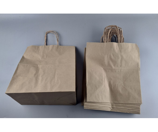 Пакет с ручками бумажный крафт бурий 310х200х350, 80г/м2 (25 шт)
