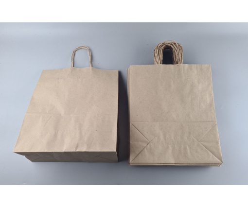Пакет с ручками бумажный крафт бурий 325х150х380, 80г/м2 (25 шт)