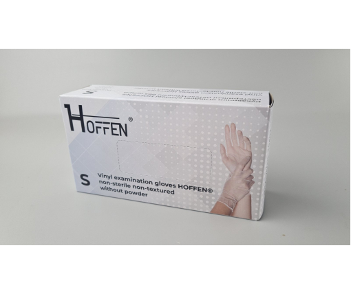 Перчатки Винил прозрачные (100шт) размер S "HOFFEN" (1 пачка)