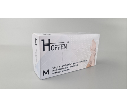 Перчатки Винил прозрачные (100шт) размер M "HOFFEN" (1 пачка)