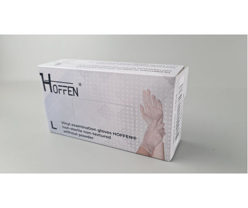 Перчатки Винил прозрачные (100шт) размер L "HOFFEN" (1 пачка)