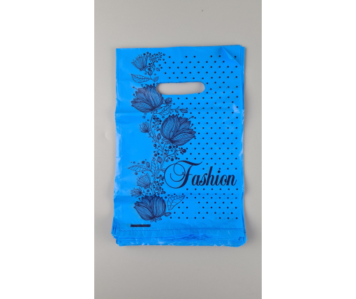 Пакет с прорезной ручкой (20*30)"Fashion цветы Голубой"Леоми (100 шт)