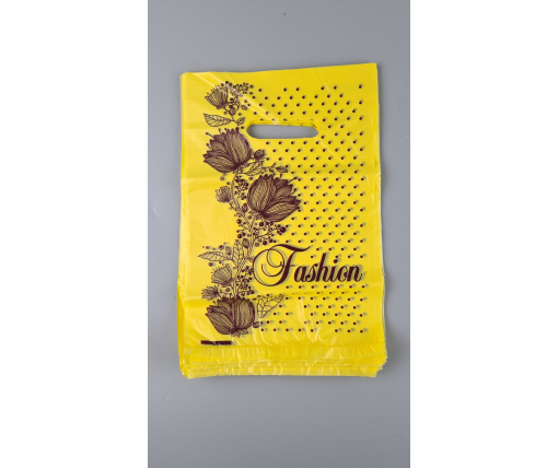 Пакет с прорезной ручкой (20*30)"Fashion цветы Желтый"Леоми (100 шт)