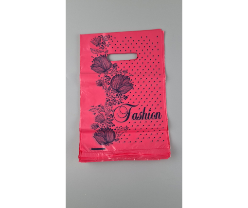Пакет с прорезной ручкой (20*30)"Fashion цветы Малиновый"Леоми (100 шт)