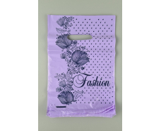 Пакет с прорезной ручкой (20*30)"Fashion цветы Фиолетовый"Леоми (100 шт)