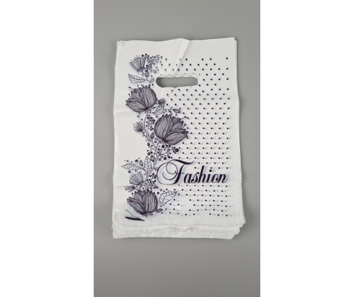 Пакет с прорезной ручкой (20*30)"Fashion цветы Белый"Леоми (100 шт)