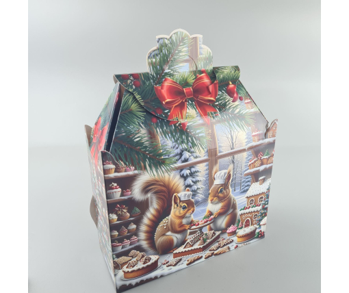 Новогодняя подарочная картонная упаковка для конфет (1000грм) №192 "Белки поварята"  (1 шт)