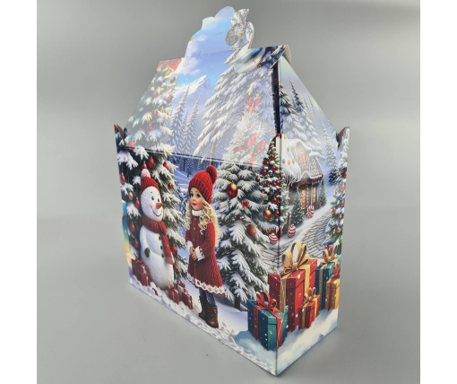 Новогодняя подарочная картонная упаковка для конфет (1000грм) №193 "Дети с снеговиком"  (1 шт)