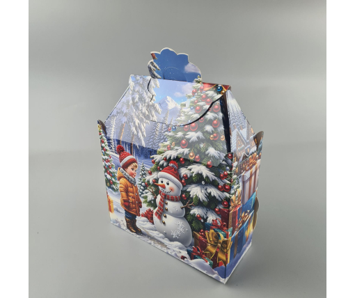 Новогодняя подарочная картонная упаковка для конфет (1000грм) №193 "Дети с снеговиком"  (1 шт)