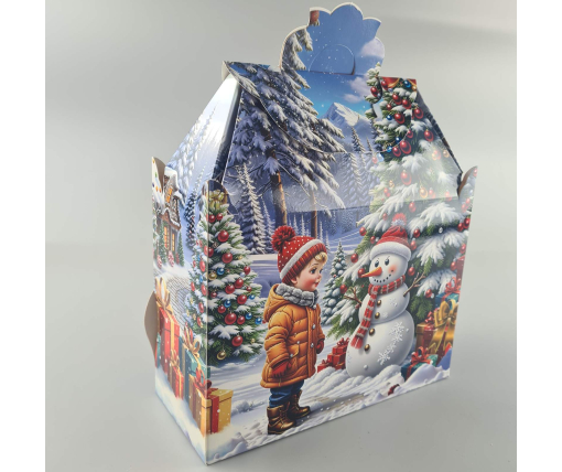 Новогодняя подарочная картонная упаковка для конфет (1000грм) №193 "Дети с снеговиком"  (1 шт)