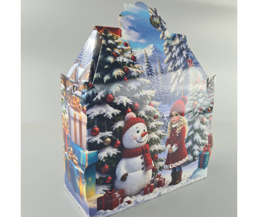 Новогодняя подарочная картонная упаковка для конфет (1000грм) №193 "Дети с снеговиком"  (1 шт)