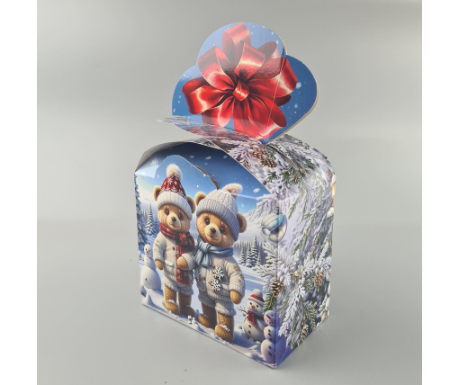 Новогодняя подарочная картонная упаковка для конфет (1000грм) №194 "Медвежата"  (1 шт)