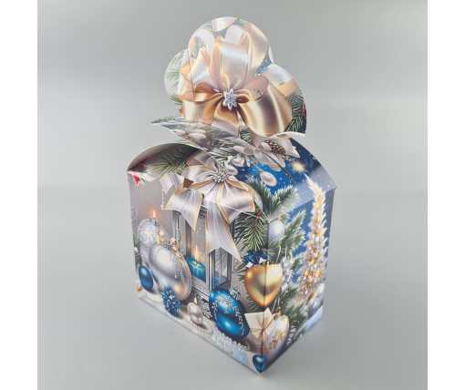 Новогодняя подарочная картонная упаковка для конфет (1000грм) №195 "Новогодние шары"  (1 шт)