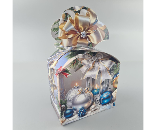 Новогодняя подарочная картонная упаковка для конфет (1000грм) №195 "Новогодние шары"  (1 шт)