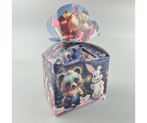 Новогодняя подарочная картонная упаковка для конфет (1000грм) №196 "Веселые зверюшки"  (1 шт)