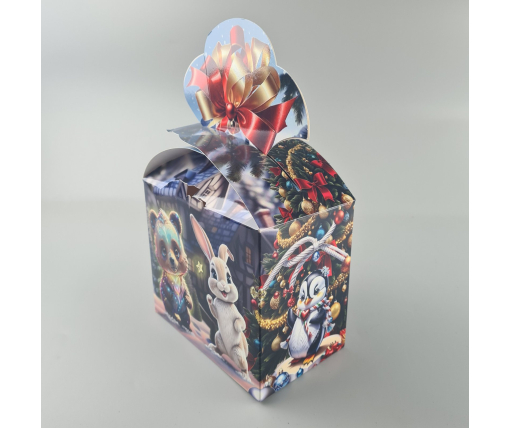 Новогодняя подарочная картонная упаковка для конфет (1000грм) №196 "Веселые зверюшки"  (1 шт)