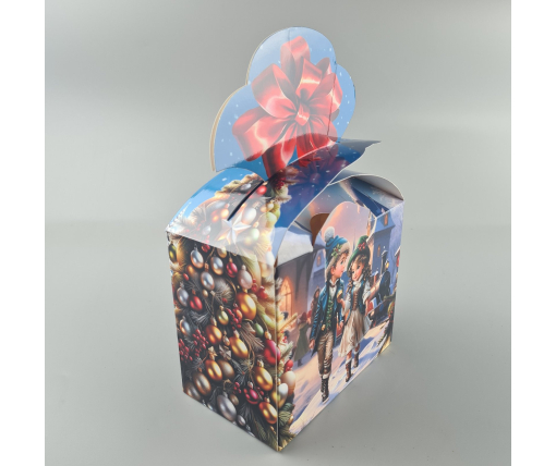 Новогодняя подарочная картонная упаковка для конфет (1000грм) №198 "Новогодние путешествие" (1 шт)