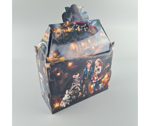 Новогодняя подарочная картонная упаковка для конфет (1000грм) №201 "Новогодний дом"  (1 шт)