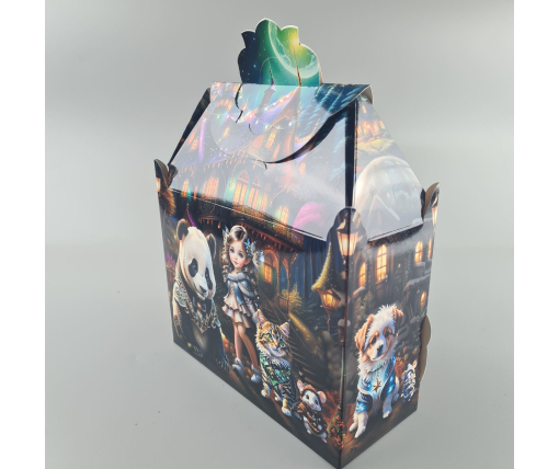 Новогодняя подарочная картонная упаковка для конфет (1000грм) №201 "Новогодний дом"  (1 шт)