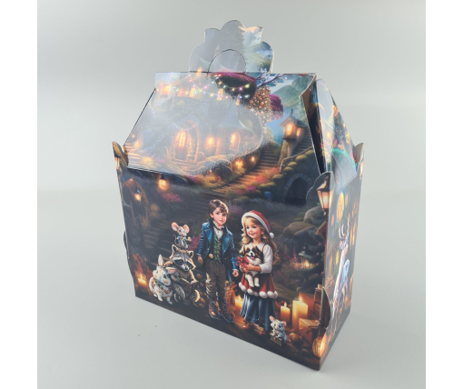 Новогодняя подарочная картонная упаковка для конфет (1000грм) №201 "Новогодний дом"  (1 шт)